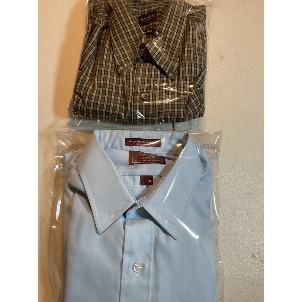 Arrow Mens Wrinkle Free Plaid Button Down Shirt L16-16 1/2 Green Beige
